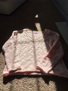 Edikted Light Pink Cable Knit V-Neck Sweater oversized fit